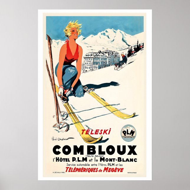 Poster Combloux, Teleférico de Megève, França   Antigo (Frente)