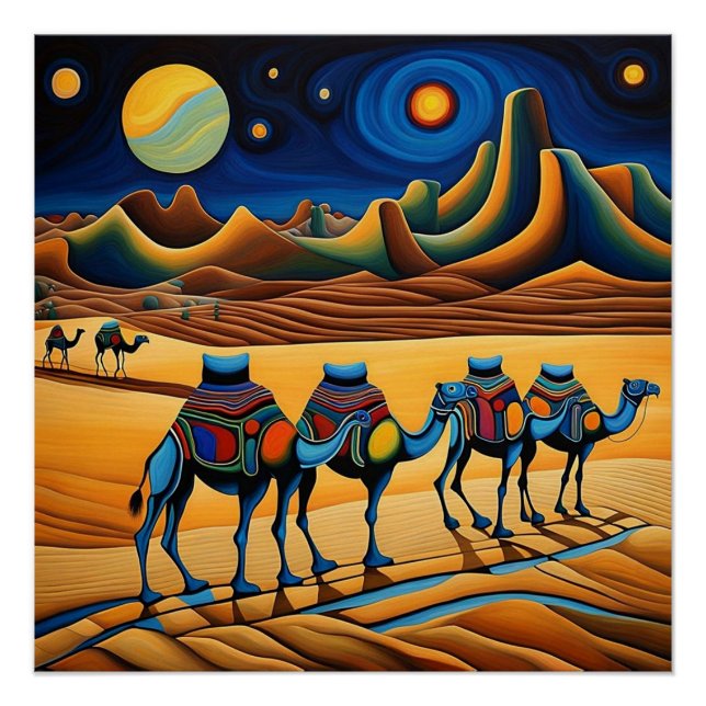 Póster Comboio de camelo à noite (Frente)