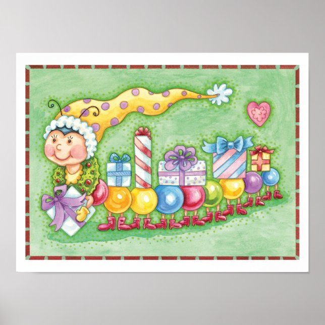 Póster Comboio de Caternas de Natal bonito com Presentes (Frente)