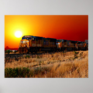 Poster Comboio de locomotiva Diesel Sunset 32"x24"