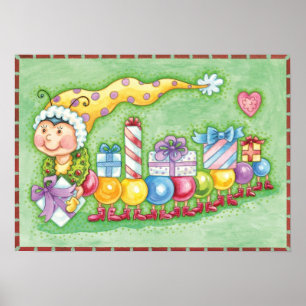 Póster Comboio em Lagarta de Natal com Presentes