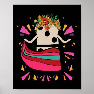 Poster Comboio mexicano Dançando Flores de Azulejo Domino