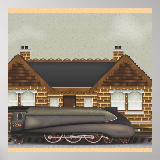Póster Comboio Vintage a Vapor em Estação (Frente)