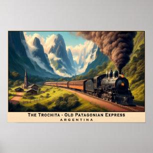 Poster Comboio Vintage a Vapor nas Montanhas Patagônicas