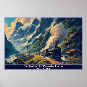 Poster Comboio Vintage a Vapor nas Montanhas Patagônicas