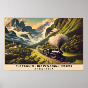 Poster Comboio Vintage a Vapor nas Montanhas Patagônicas