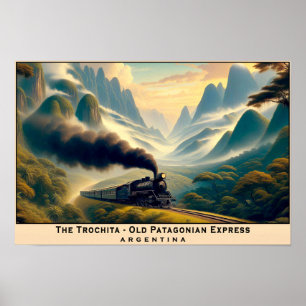 Poster Comboio Vintage a Vapor nas Montanhas Patagônicas