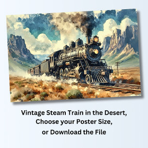 Poster Comboio Vintage a vapor no deserto, ferrovia
