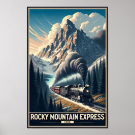 Poster Comboio Vintage a vapor numa paisagem de montanha