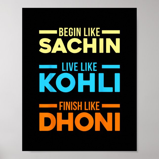 Poster Começar Sachin Viver Como Kohli Terminar Dhoni Crí (Frente)