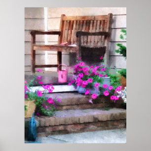 Póster COMEÇAR SOB $20 petúnias cor-de-rosa e latas