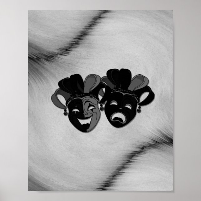 Poster Comédia e Teatro Tragédia Jester Máscara Prata (Frente)