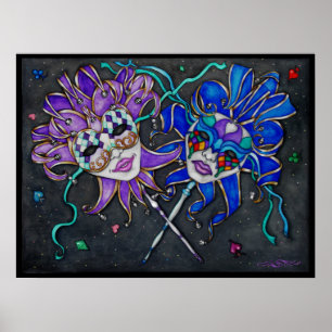 Póster Comédia/Tragédia - Pintura de Máscaras de Jester