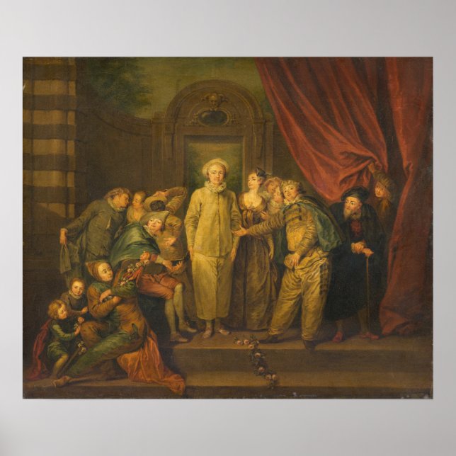 Poster Comediantes italianos - depois de Antoine Watteau  (Frente)
