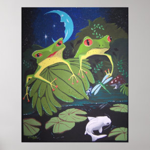 Póster comedores de rãs e koi