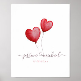 Poster Comemorando o Amor dos Recém-Casados Balões Nomes 