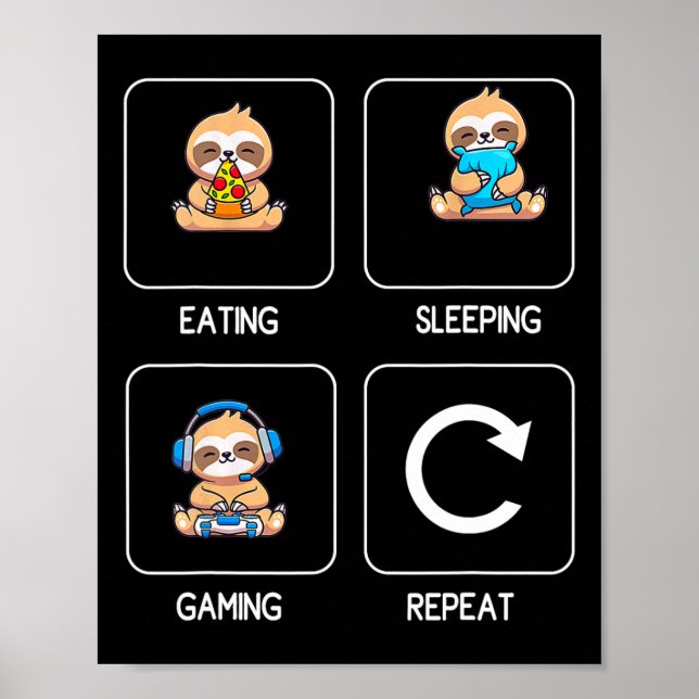 Poster Comendo Jogando Dormindo Jogando Video Game Gamer  (Frente)