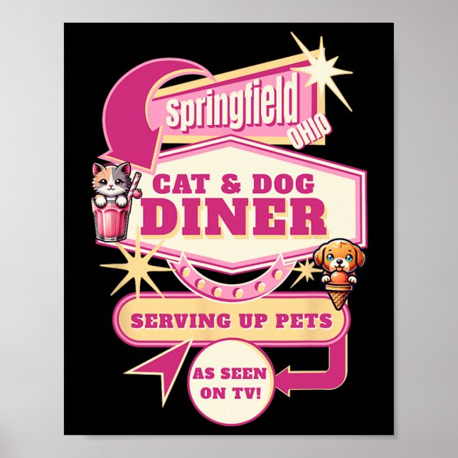 Poster Comendo Pets Springfield Ohio Cats Engraçados Cães (Frente)