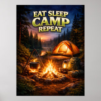 Poster Comer Dormir Acampar Chama