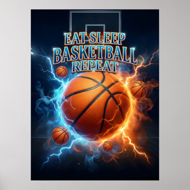 Poster Comer Dormir Basquetebol Fogo (Frente)