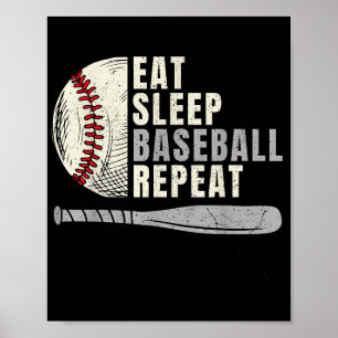 Poster Comer Dormir Beisebol Repetir Divertido Jogador de