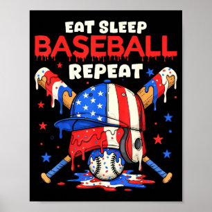Poster Comer Dormir Beisebol Repetir Funny Sorvete Gota C