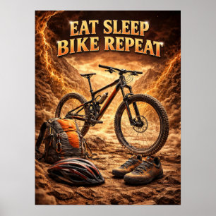 Poster Comer Dormir Bicicleta Chama