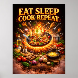 Poster Comer Dormir Cozinhar Repetir Arte