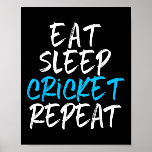 Poster Comer Dormir Críquete Repete Jogador Fã Amante Eng