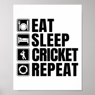 Poster Comer Dormir Críquete Repetir Camisa Divertida de