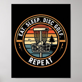 Poster Comer Dormir Disc Golf Repetir Divertido Retro Pôr