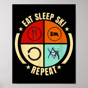 Poster Comer dormir esquiar repetir design de esqui vinta