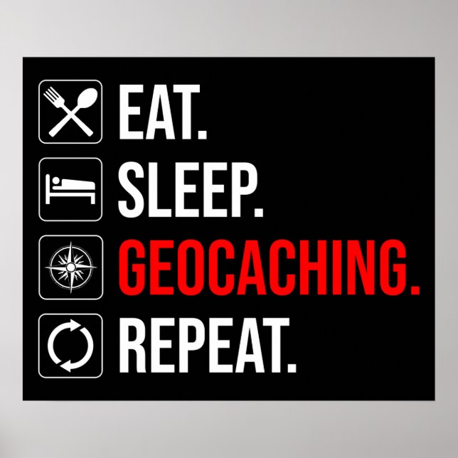 Poster Comer. Dormir. Geocaching. Repetir (Frente)