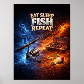 Poster Comer Dormir Peixe Retro