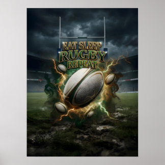Poster Comer Dormir Rugby Fogo