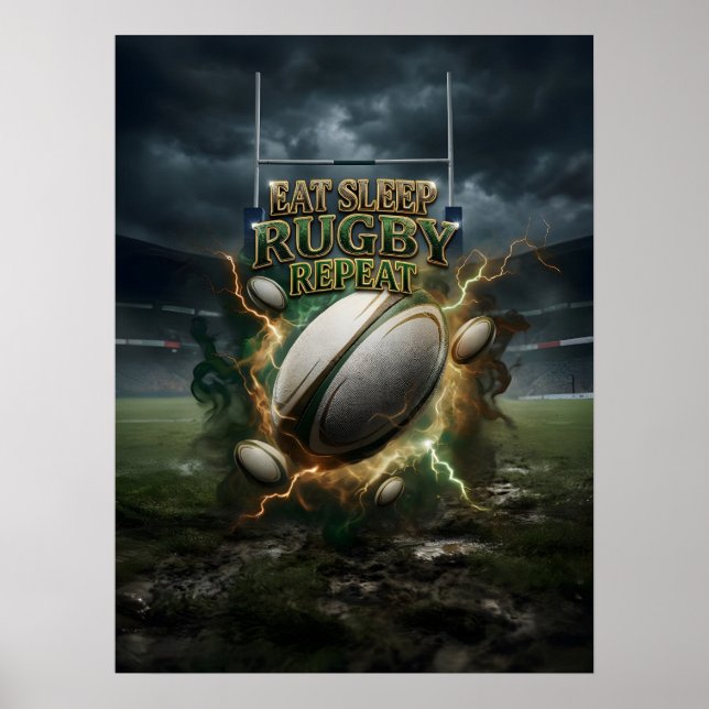 Poster Comer Dormir Rugby Fogo (Frente)