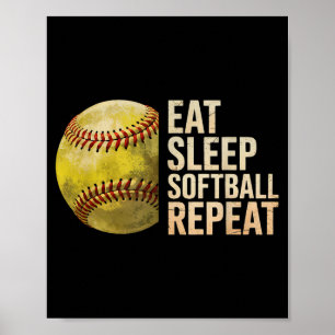 Poster Comer Dormir Softbol Repetir Divertido Jogador de