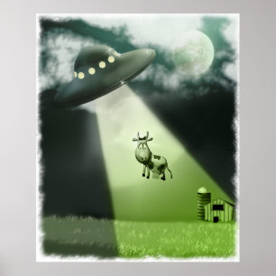 Poster cómico da abducção da vaca do UFO