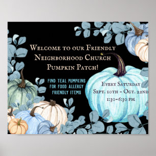 Poster Comida Alergia Amiga do Teal Pumpkin Patch Preto
