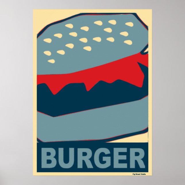Poster Comida Americana: Hamburger em Arte Azul (Frente)