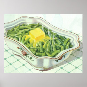 Póster Comida Antiga, Caçarola de Feijão Verde com Mantei
