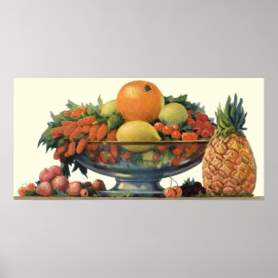Poster Comida Antiga, Frutas Sortidas em uma Tigela
