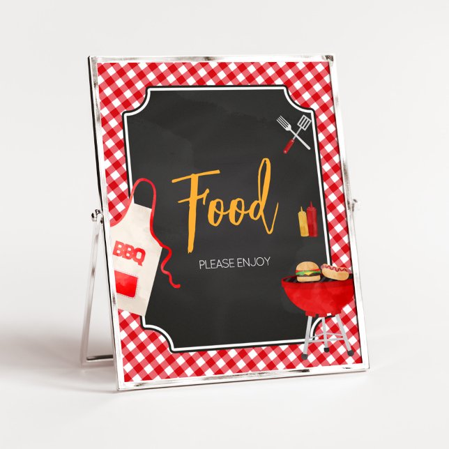 Poster Comida CHURRASCO Red Gingham (Burger in the Oven Baby Shower Food Sign
)
