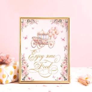 Poster Comida de Aniversário Floral da Princesa Carruagem