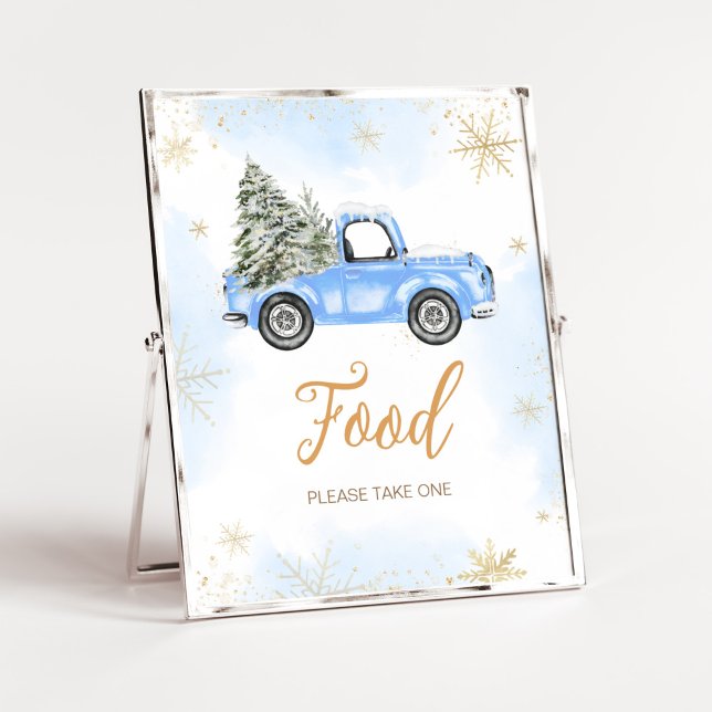Poster Comida de Caminhão Azul de inverno (Blue Baby It's Cold Outside Baby Shower Food Sign)
