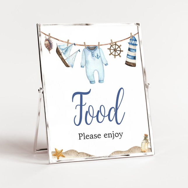 Poster Comida de Chá de fraldas Ahoy do Marinheiro Náutic (Nautical Ahoy Baby Shower Food Sign )