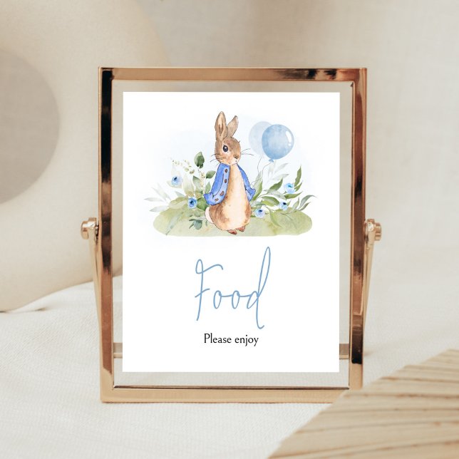 Poster Comida de Chá de fraldas Boy Peter Rabbit (Peter Rabbit Balloon Spring Baby Shower Food Sign)