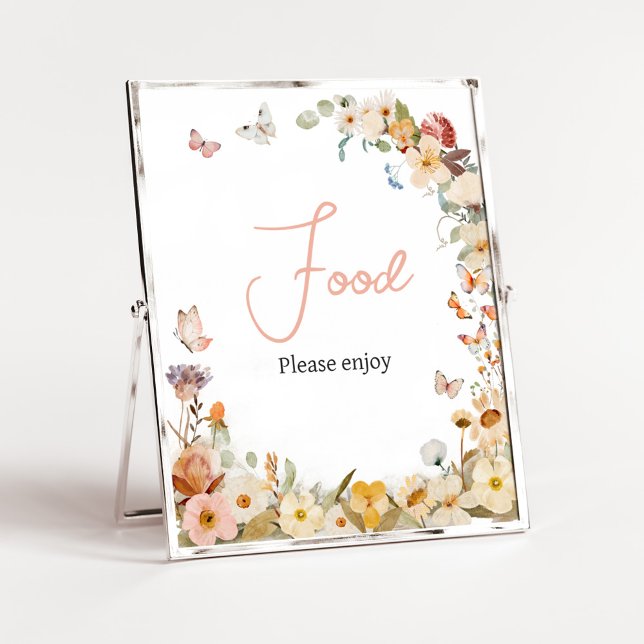 Poster Comida de Chá de fraldas de borboleta (Little Butterfly Wildflower Baby Shower Food Sign)