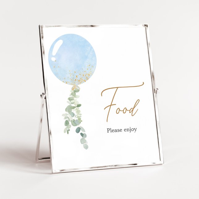 Poster Comida de Chá de fraldas de Boy Balloon (Blue Balloon Eucalyptus Baby Shower Food)