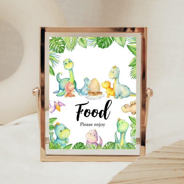 Poster Comida de Chá de fraldas de Dinossauro Gelado (Greenery Dinosaur Baby Shower Food Sign)